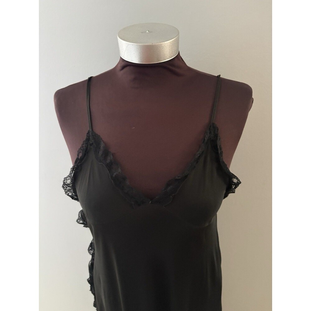 Vintage Miss Selfridge Sheer Slip Dress Black Lace Cut Out Side Nightgown